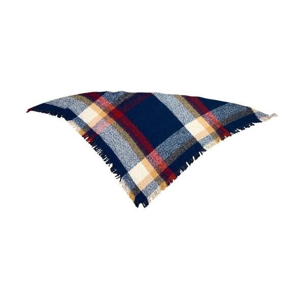 Sonoma Blue, Red, Mustard & White Plaid Fringe Triangle Scarf - Picture 1 of 4